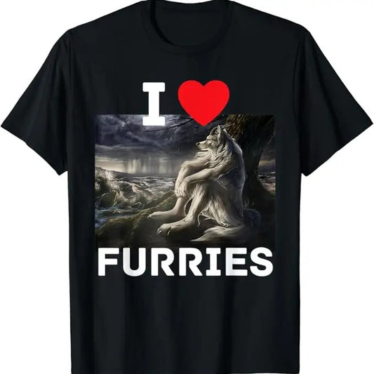 Funny Meme Shirts For Men, I Heart Werewolfs Funny Cringe Werewolf Wolf Meme T-Shirt Menswear Top