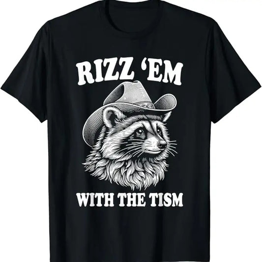 Funny Meme Shirts For Men, Rizz Em With The Tism Funny Raccoon Meme T-Shirt Menswear Top Vintage Raccoon