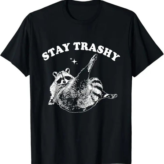 Funny Meme Shirts For Men, Stay Trashy Funny Raccoon Trash Panda Raccoon Meme T-Shirt Menswear Top Vintage Raccoon