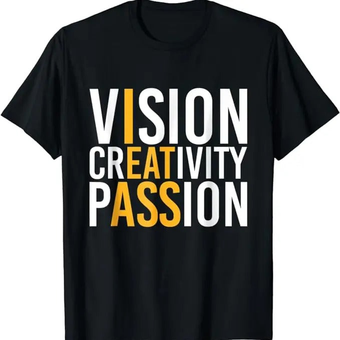 Funny Men Shirts, Vision Creativity Passion T-Shirt Cotton Casual Fashion Menswear Smooth Top Basic Streetwear