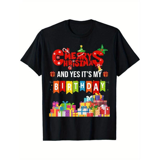 Funny Merry Christmas Yes It's My Birthday Party Mens T Shirt made in usa