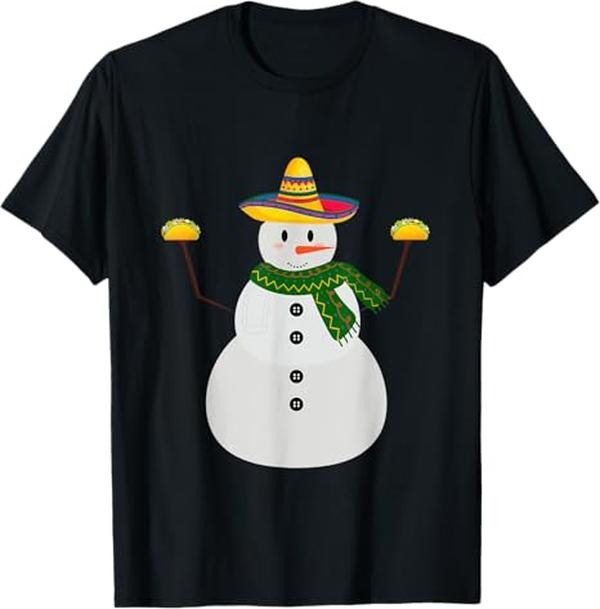 Funny Mexican Christmas Shirt, Christmas Gift, Snowman Mexican Latin Taco Xmas T-Shirt - Menswear Top