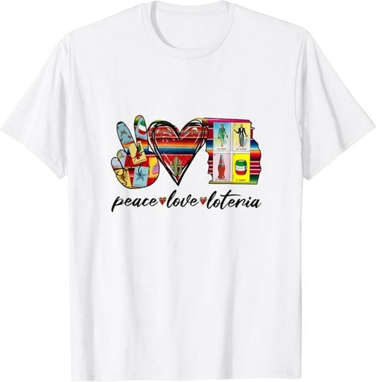 Funny Mexican Shirts, Peace Love Lottery Mexican Bingo Cards Latina Power Mexicana T-Shirt Menswear Top Casual Classic