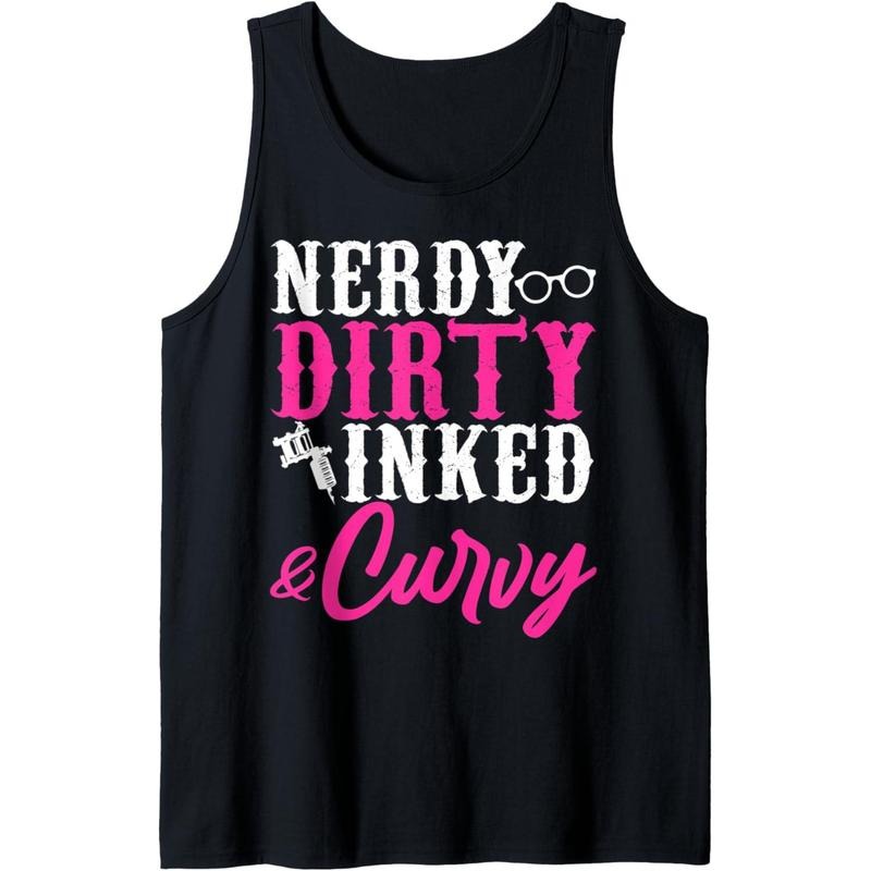 Funny Nerdy Dirty Inked & Curvy Gift Cool Inked Tattoo Lover Tank Top MADE IN USA