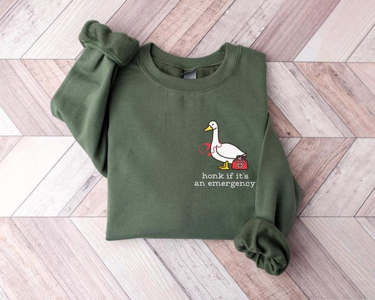 Funny Nurse Shirt, Honk if It's An Emergency Sweatshirt, ER Nurse Sweatshirt, Nurse Silly Goose Tee, ER Nurse Gift, EMT Shirt, Nurse Doctor Meme Tee