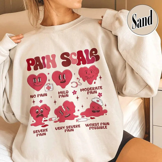 Funny Pain Scale Sweatshirt, Valentine Gift for Nurse Sweatshirt, Medical Holiday Sweatshirt, Valentine Gift for Nurse, Healthcare Worker Pain Assessment Sweatshirt