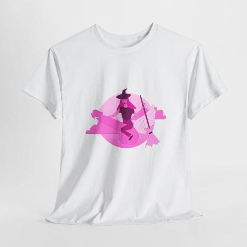 Funny Pegasus Penis Witch T-Shirt, Halloween Tee, Flying Broom Top, Unisex Shirt, Pink Design made in usa