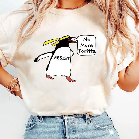 Funny Penguin Protest T-Shirt, Penguins Against Tariffs Shirt, Penguin Resist Tee, Unique Political Humor Shirt