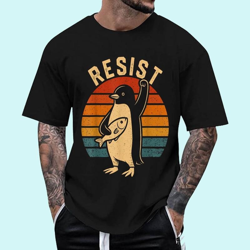 Funny Penguin Resist Penguins Protest Against Tariffs T-Shirt | Tee For Men and Women, Unisex Cotton