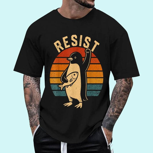Funny Penguin Resist Penguins Protest Against Tariffs T-Shirt | Tee For Men and Women, Unisex Cotton