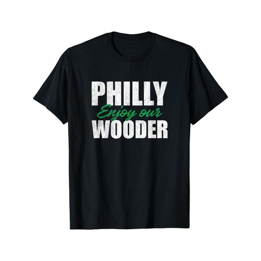Funny Philly enjoy our stylish wooden flat digital printed men's T-shirts for comfortable casual wear, trendy design, and high quality short sleeves Made in USA