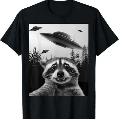 Funny Raccoon Shirt, Alien UFO Funny Raccoon T-Shirt For Men - Menswear Top Vintage Raccoon