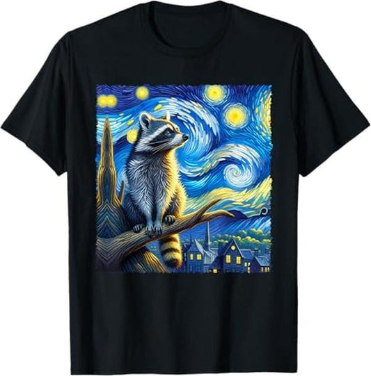 Funny Raccoon Shirt, Distressed Raccoon Starry Night Painting Raccoons Van Gogh Funny T-Shirt For Men - Available from size S to 5XL Vintage Raccoon