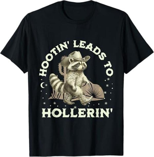 Funny Raccoon Shirt, Funny Raccoon Cowboy Hootin' Leads To Hollerin' Western Funny T-Shirt For Men - Available from size S to 5XL Vintage Raccoon