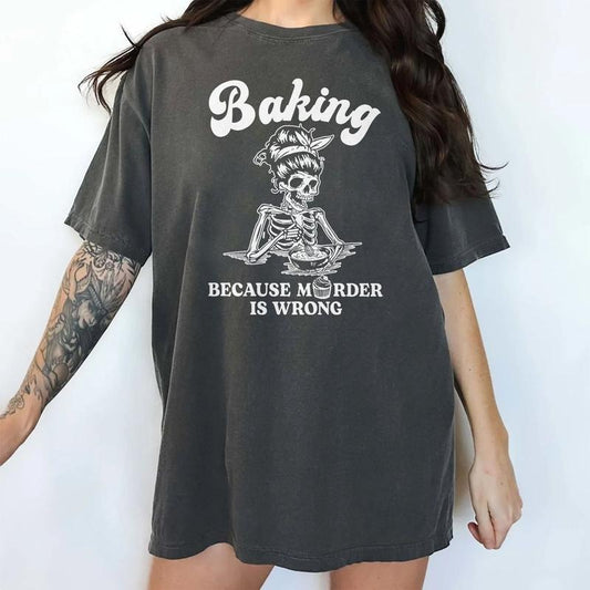 Funny Skeleton Mom Baking Vintage Tee, Funny Mom Baker Vintage Graphic Tee Women, Wake And Bake Mama Unhinged Shirts, Sarcastic Baking T-shirts For Mom, Comfy Oversized Graphic Tee, Women's Tops, Womenswear, Cotton Fabric Relaxed Fit Chic Style