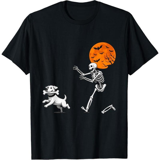 Funny Spooky Humor Halloween Skeleton Chasing Dog T-Shirt made in usa Hoodie, Sweatshirt | WearSparks.com