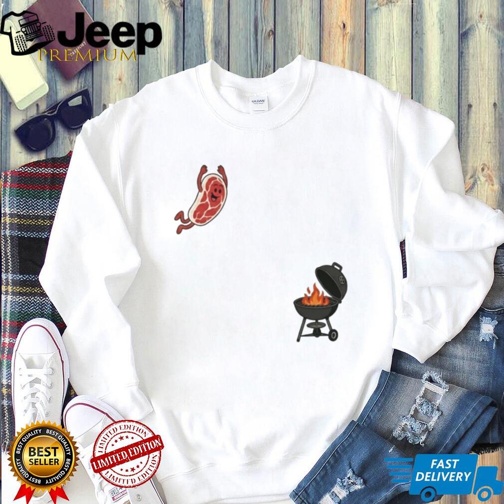 Funny Steak Jumping Into Grill Barbecue BBQ Lover Foodie T Shirt