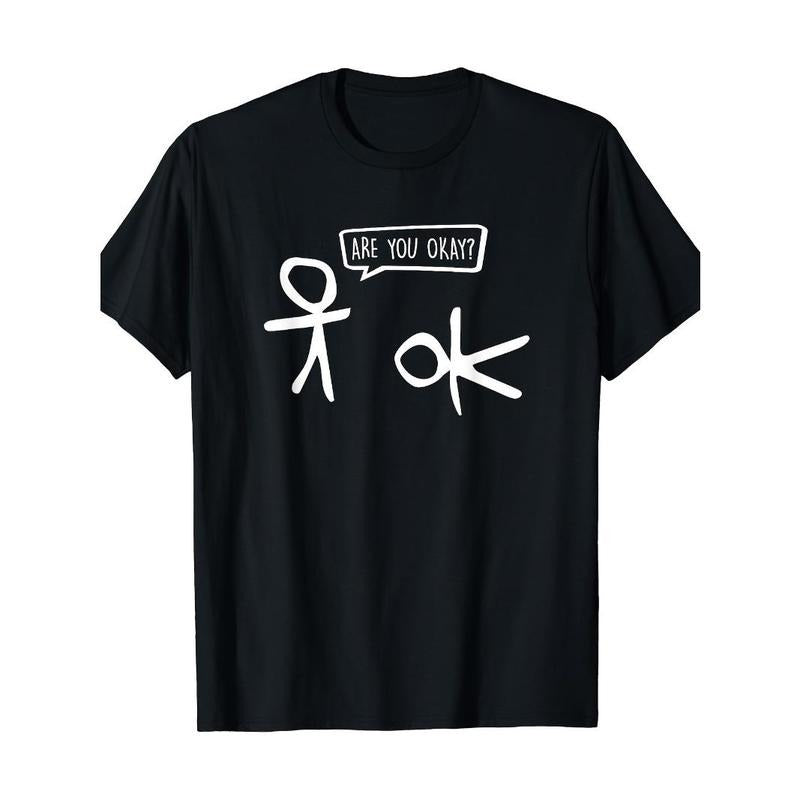Funny Stick Man, are you okay? Cartoon friendly help support T-shirt, men's t-shirt Made in USA
