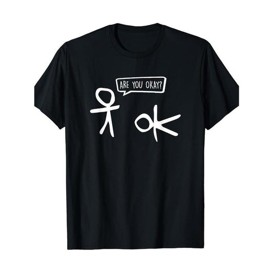 Funny Stick Man, are you okay? Cartoon friendly help support T-shirt, men's t-shirt Made in USA