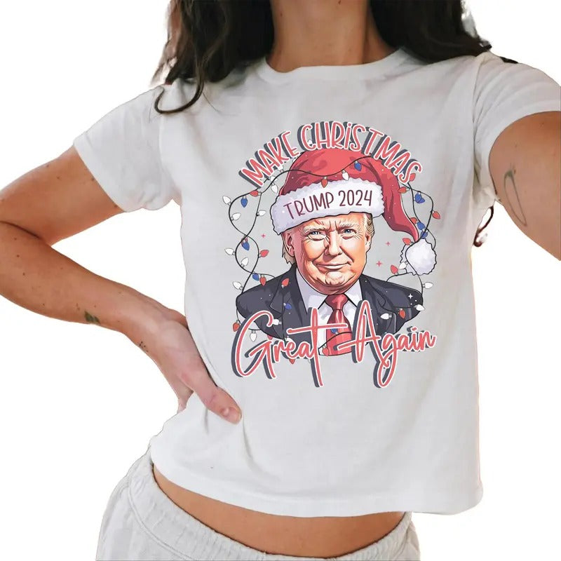 Funny Trump Maga Christmas Crewneck, Cozy Trump Christmas Baby Tee, Trump 2024 Crewneck, Make Christmas Great Again Baby Tee Casual Comfort