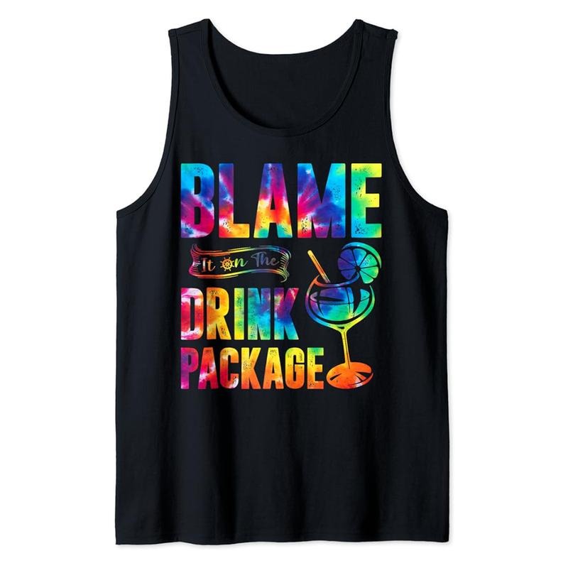 Funny Vacation Tank Top, Vintage Blame It On The Drink Package Funny Cruise Tank Top Cotton Casual Classic T-Shirts,...