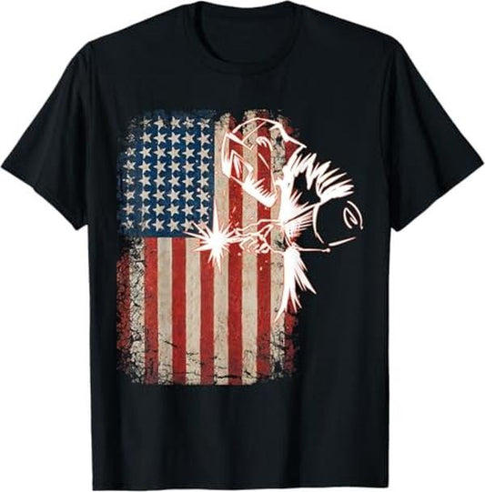 Funny Welder Shirt, Welder Gifts, American Flag Welder Distressed Vintage Welder Mig Gift T-Shirt - Menswear Casual Cotton