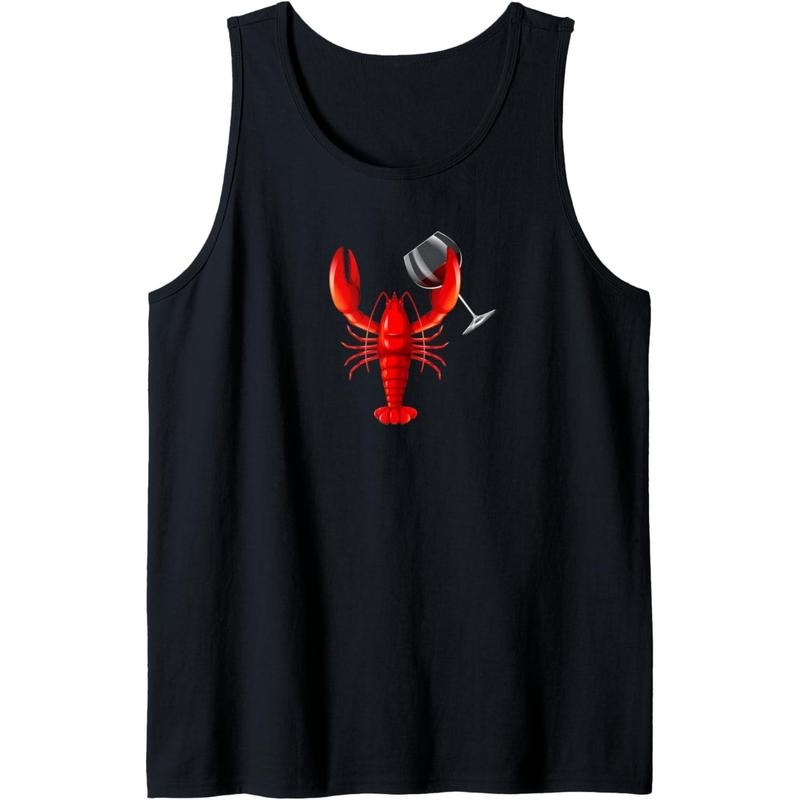 Funny Wine Drinking Lobster Red Crawfish Wine Lovers Gift Tank Top Made in USA