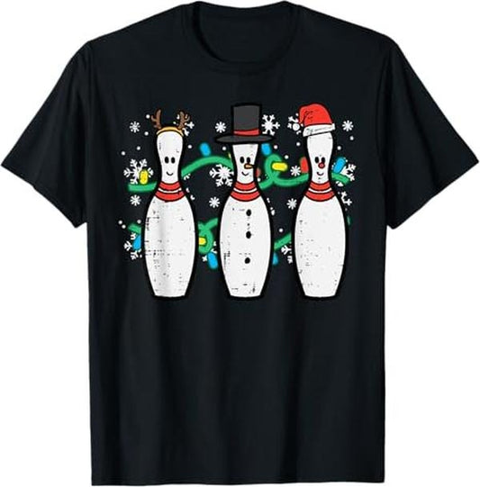 Funny Xmas Men Women Family T-Shirt, Christmas Bowling Funny Xmas Sports Bowler Men Women T-Shirt - Menswear Top
