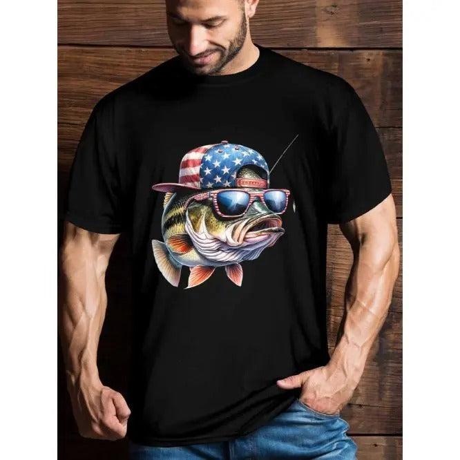 Funny fishing and fisherman gifts American Flag proverb Men's quote T-shirt, short sleeve novelty cotton shirt Classic version, round neck, T-shirt Made in USA