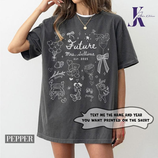 Future Mrs Shirt Custom Bride Shirt Engagement Gift Bride to Be Gift Fiance Gift For Her Engaged Shirt Engagement Party Forest Green Unisex Heavy Cotton Tee Gildan 5000 Crew Neck Drop Shoulder Long Sleeve Casual Style Crewneck Top Check Ribbed