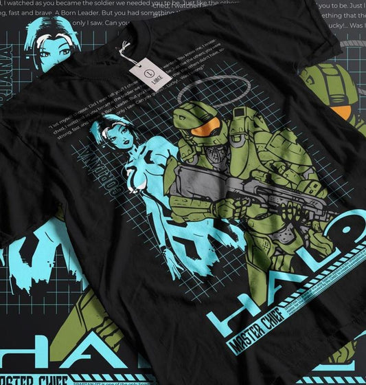 GAME OVER Halo Graphic Tee - Video Games Shirt - Retro Halo Gaming Tees for Gamers, Unisexv, Fashion Cotton, Full Colors, Full Sizes