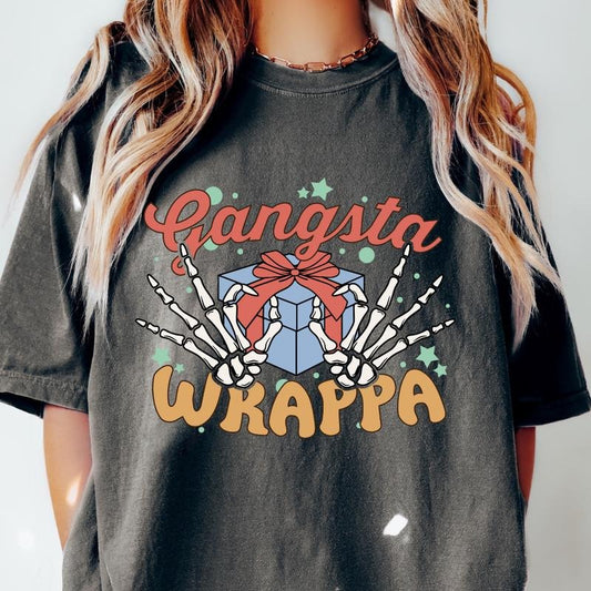 GANGSTA WRAPPA T-SHIRT (COMFORT COLORS T-SHIRT, CASUAL SHIRT UNISEX, CHRISTMAS CLOTHING, GRAPHIC APPAREL, HOLIDAY SHIRT) Cotton Fabric