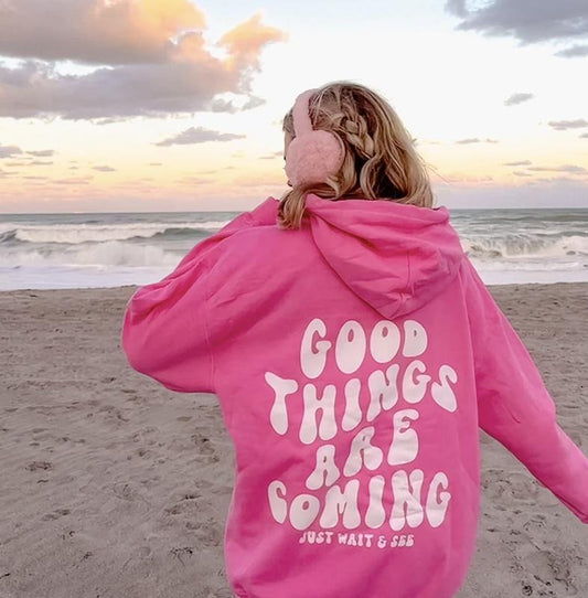 GOOD THINGS ARE COMING HOODIE (Hoodie Sweatshirt, Unisex Fit, Causal Sweatshirt Unisex Jumper)) Cotton Casual Crewneck Womenswear Comfortable Overall