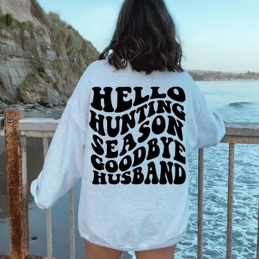 GOODBYE HUSBAND HUNTING SWEATSHIRT (Crewneck Sweatshirt, Unisex Fit, Causal Sweatshirt for Christmas, Christmas Holiday Sweatshirt) Oversized Womenswear Garment Hoodie