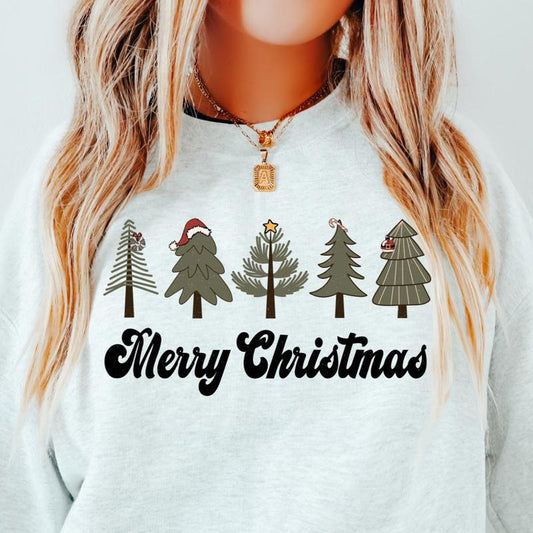 GREEN MERRY CHRISTMAS TREE CREWNECK (Crewneck Sweatshirt, Unisex Fit, Causal Sweatshirt for Christmas, Christmas Holiday Sweatshirt) Casual Womenswear