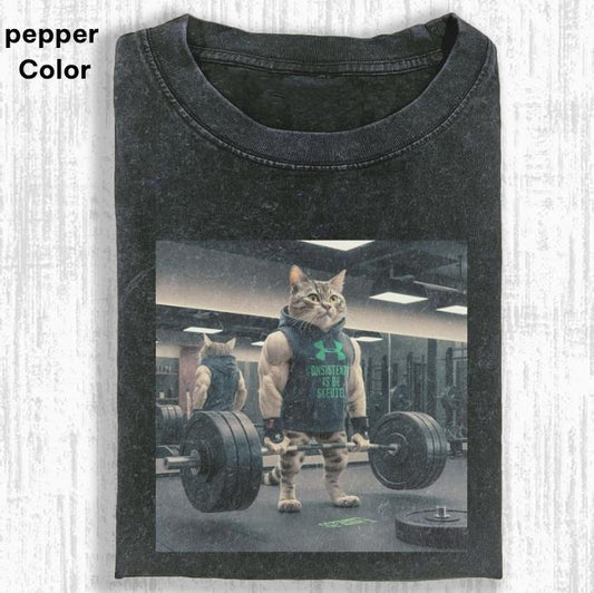 GYM CAT GRAPHIC T-SHIRT, Gemotiveerde Gespierde Kat T-Shirt, FUNNY CUTE, funny shirts for women, Womenswear Cotton Top...