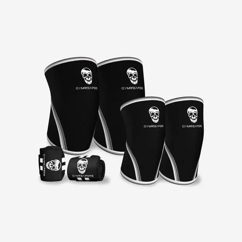 GYMREAPERS Sleeve Kit 7mm Knee Sleeves, 5mm Elbow Sleeves, and 18" Wrist Wraps - Black, Sports Sleeves & Support