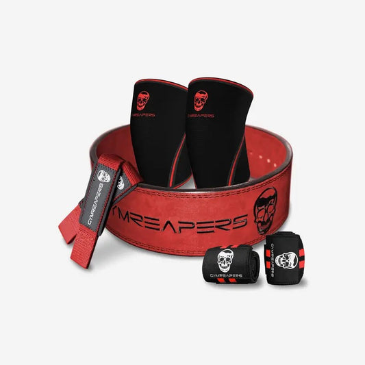 GYMREAPERS Strength Kit - 10MM Lever Belt, 7MM Knee Sleeves, Lifting Straps, and Wrist Wraps - IPF, IPL, USPA, USAPL Approved