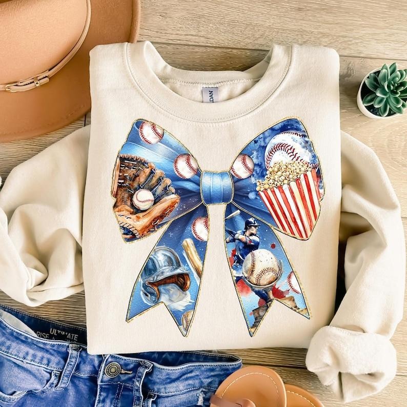 Game Day Baseball Coquette Bow , Baseball Mama , Baseball Mom , Blue  At the Ballpark Sweatshirt