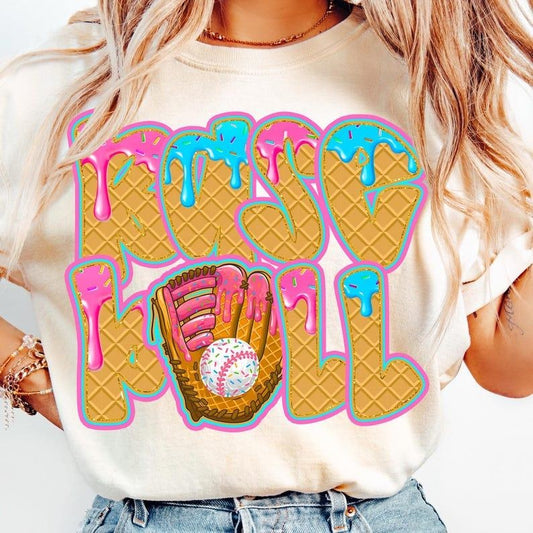 Game Day Baseball Mama Tee, Ice Cream Print Drip Shirt, Trendy Outfit