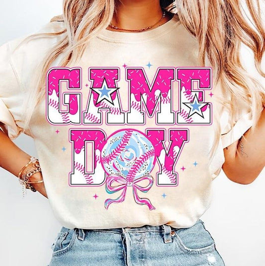 Game Day Baseball Tee, Sporty Mama Ice Cream Print Shirt, Trendy Brushstroke Design
