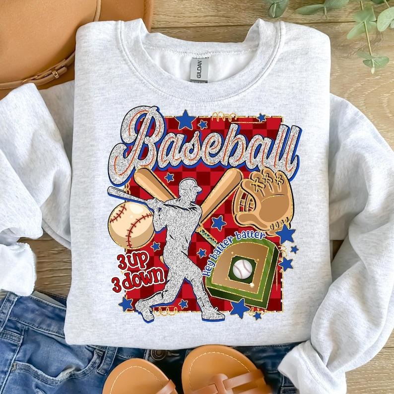 Game Day Baseball , Preppy Mama , Baseball Mom , Checkered Baseball Coquette Sweatshirt Classic Cotton