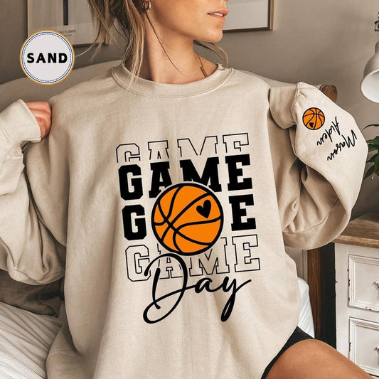 Game Day Basketball Sweatshirt, Custom Basketball Sweatshirt, Name on Sleeve Basketball, Game Day Sweatshirt, Basketball Sweatshirt