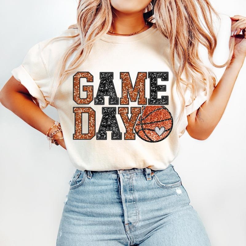 Game Day Basketball T-Shirt, Basketball Mama tshirt, Basketball Mom Sports Shirt, Faux Sequin Basketball Season, tshirt hot trend Womenswear