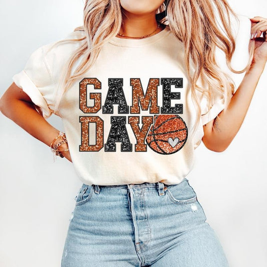 Game Day Basketball T-Shirt, Basketball Mama tshirt, Basketball Mom Sports Shirt, Faux Sequin Basketball Season, tshirt hot trend Womenswear