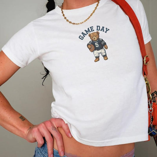 Game Day Football Baby Tee, American Football Season Baby Tee, Teddy Bear Game Day Baby Tee, Game Day Teddy Bear T-Shirt