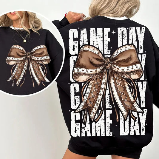 Game Day Football Bow Tshirt, Sweatshirt, Hoodie, Fall Coquette Bow, Fall Football Shirt, Sport Shirt, Football Mom, Game Day Sublimation Design, Graphic Tees, Cute Shirt for Women