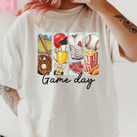 Game Day Graphic Baseball Shirt ~ Unisex Apparel Relaxed Fit Printed In The USA Clothing Womenswear Casual Comfort Cotton Top Athletic Boho