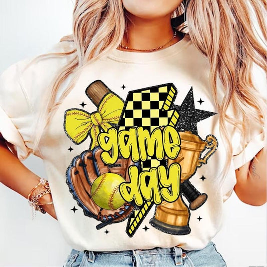 Game Day Softball Shirt With Retro Checkered, Mom Surprise Gift, Mother's Day Outfit
