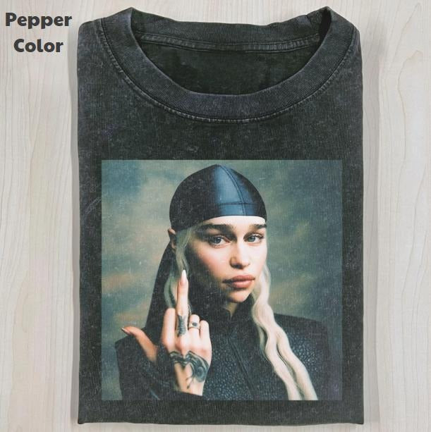 Game of Thrones Vintage Graphic Tee, Daenerys Targaryen Middle Finger T-Shirt, TV Series Tee, Unisex Meme Cringe Funny Shirt, Menswear Womenswear Streetwear Cotton Comfort